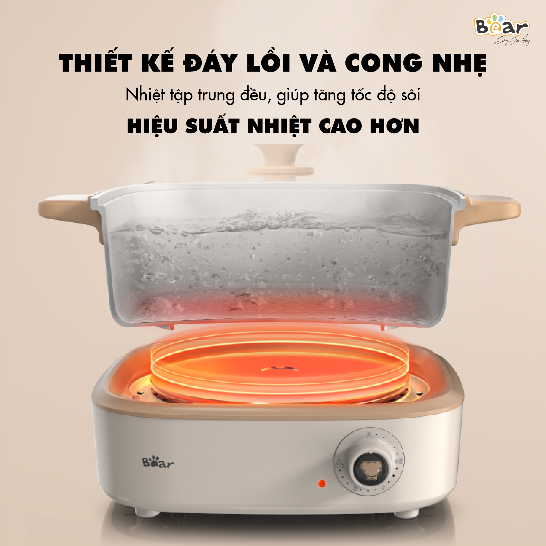 Nồi Lẩu Điện Đa Năng Bear 7 trong 1 Chống Dính Cao Cấp Tiết Kiệm Điện DHG-C40M1 - Hàng chính hãng