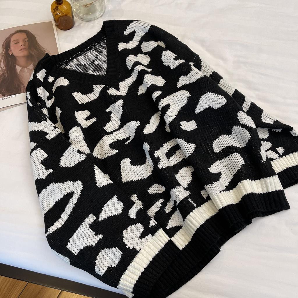Áo Sweater len cổ V hoạ tiết vằn nhiều màu form rộng ulzzang - Made by Fiin