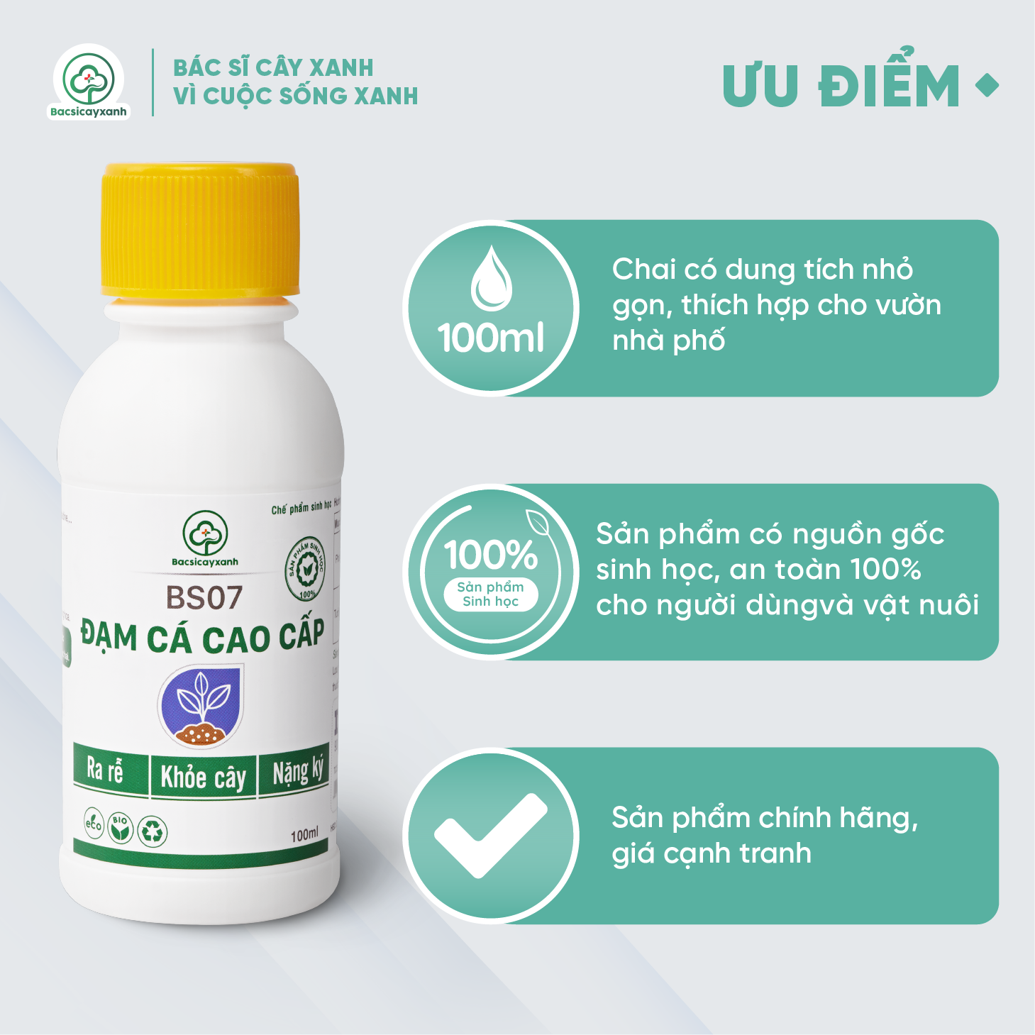 Đạm cá cao cấp BS07  - Chế phẩm sinh học giúp cây ra rễ mạnh, khỏe cây, nặng ký, ra hoa nhiều - 100ml