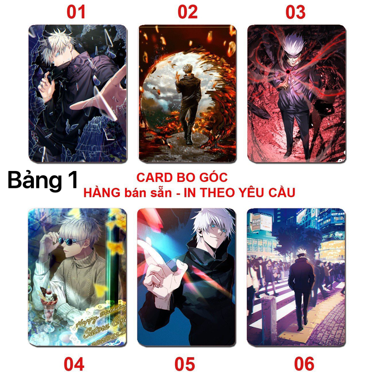 Card Gojo Satoru JuJutsu kaisen 6 ảnh khác nhau/ Thẻ card hình Gojo Satoru anime JuJutsu kaisen