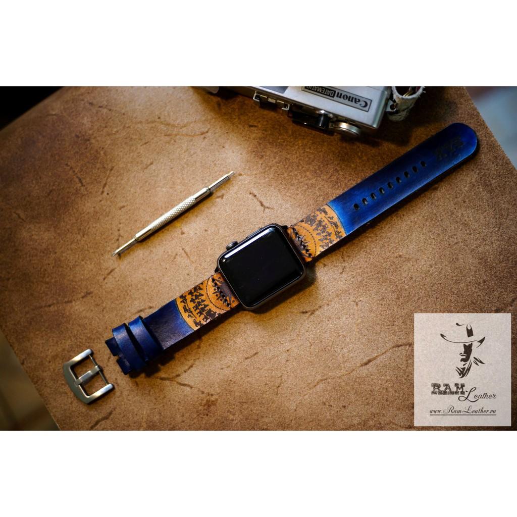 DÂY ĐỒNG HỒ TRỐNG ĐỒNG DA BÒ THẬT VEGTAN XANH NAVY - RAM SIMPLE - HÀNG CHÍNH HÃNG