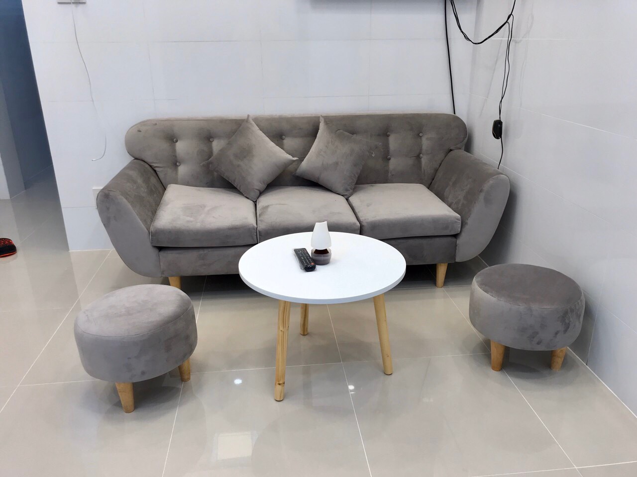 Bộ sofa băng xám đen, salon phòng khách 1m9 PHKH8