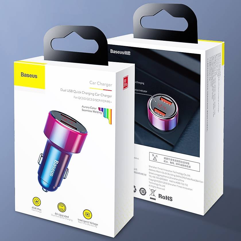 Tẩu củ sạc nhanh đa năng dành cho xe hơi / ô tô 2 cổng USB hiệu Baseus Dual-USB - hàng chính hãng