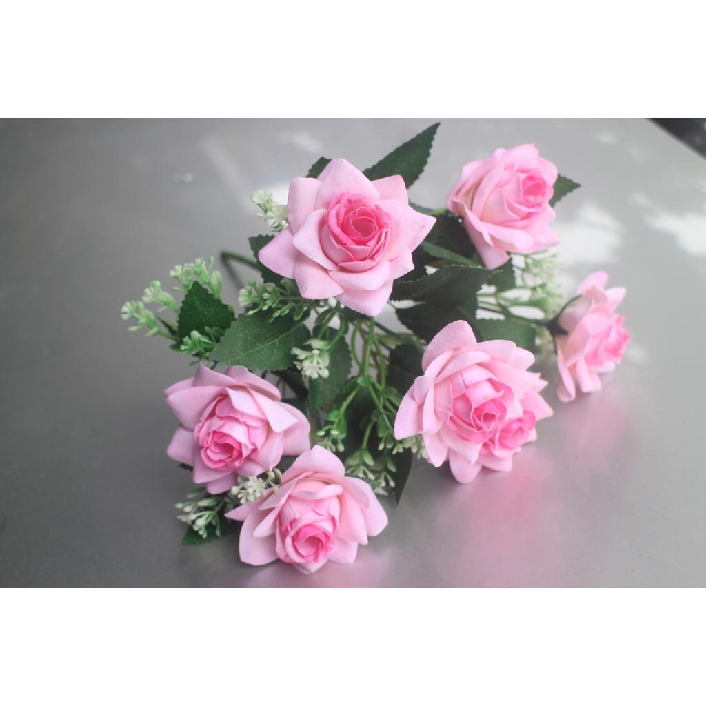 Cành hoa hồng nhung 7 bông cỡ nhỏ cao cấp- Hoa lụa