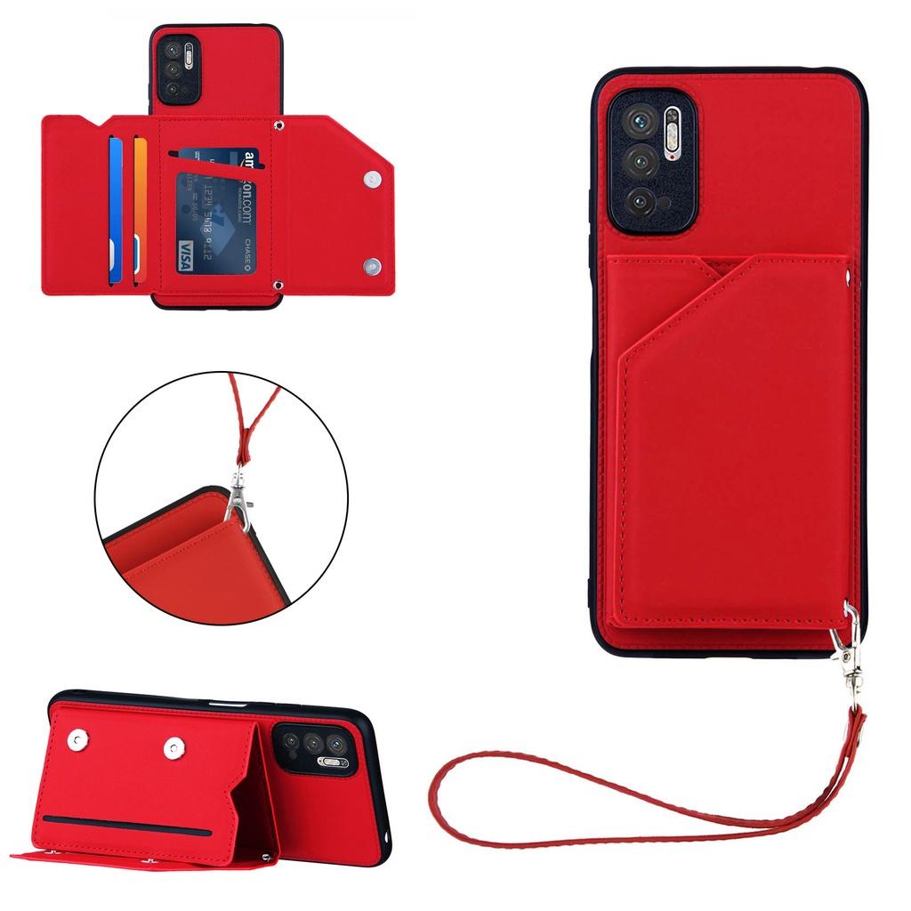 Ốp điện thoại da kiểu ví lật có ngăn đựng thẻ và dây đeo cổ tay cho Xiaomi Redmi Note 10 5G