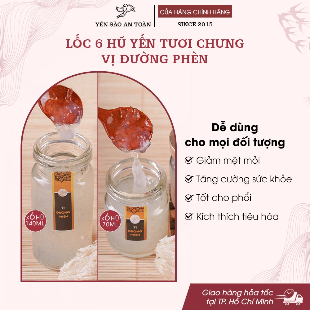 Combo 6 hũ yến chưng sẵn có 10 vị để lựa chọn ĐẬM ĐẶC YẾN TƯƠI từ Yến Sào An Toàn