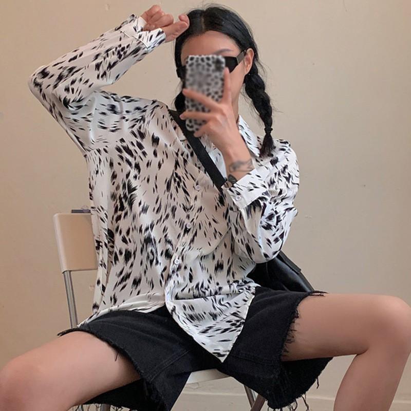 Áo Sơ Mi Dài Tay Dáng Rộng In Họa Tiết Cá Tính