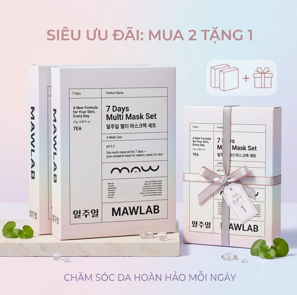 [7 miếng tặng 2] Hộp 7 Mặt Nạ Dưỡng Da Sáng Khỏe, Ẩm Mịn MAWLAB Seven Days Multi Mask Set