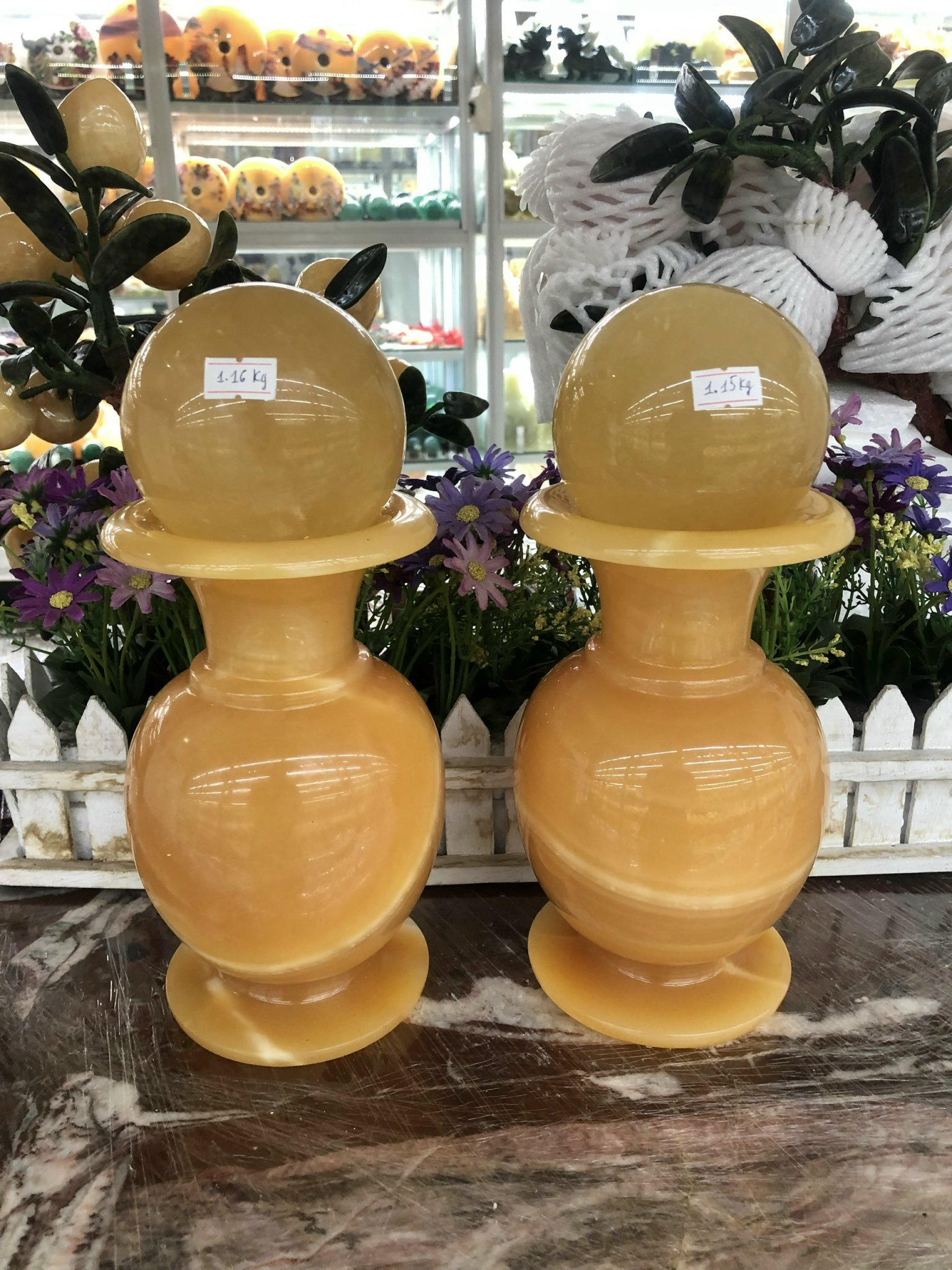 Bộ combo cặp Lục Bình Lọ Hoa kết hợp quả cầu phong thủy
