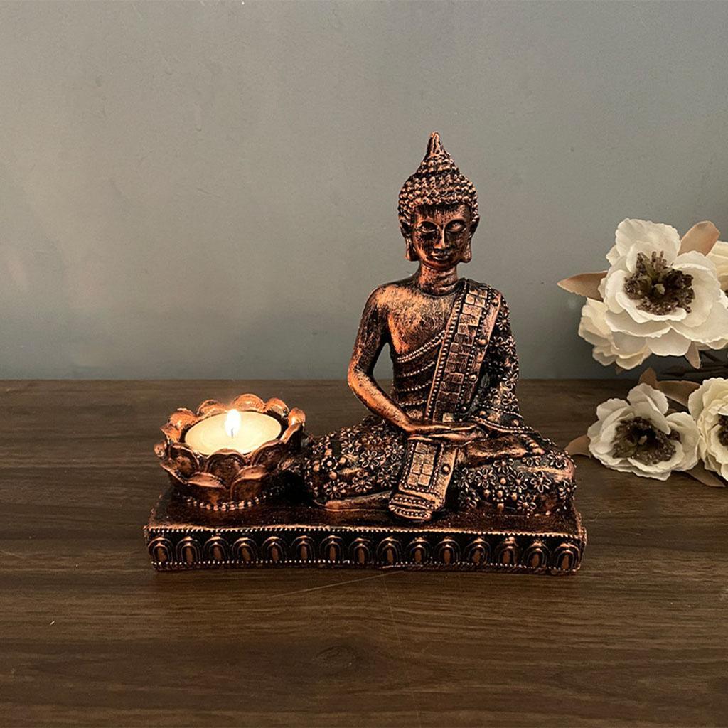 Buddha Statues, Sitting Meditating Figurines with Tealight Candle Holder, for