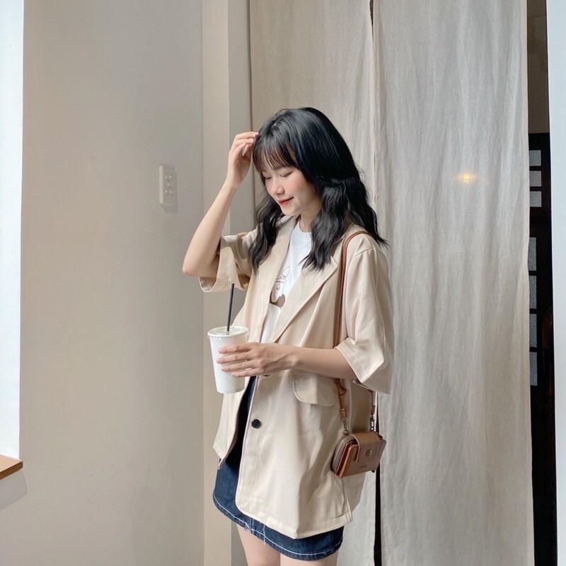 Áo blazer ngắn tay thời trang Hàn quốc/Áo blazer ngắn tay túi nắp Ulzzang