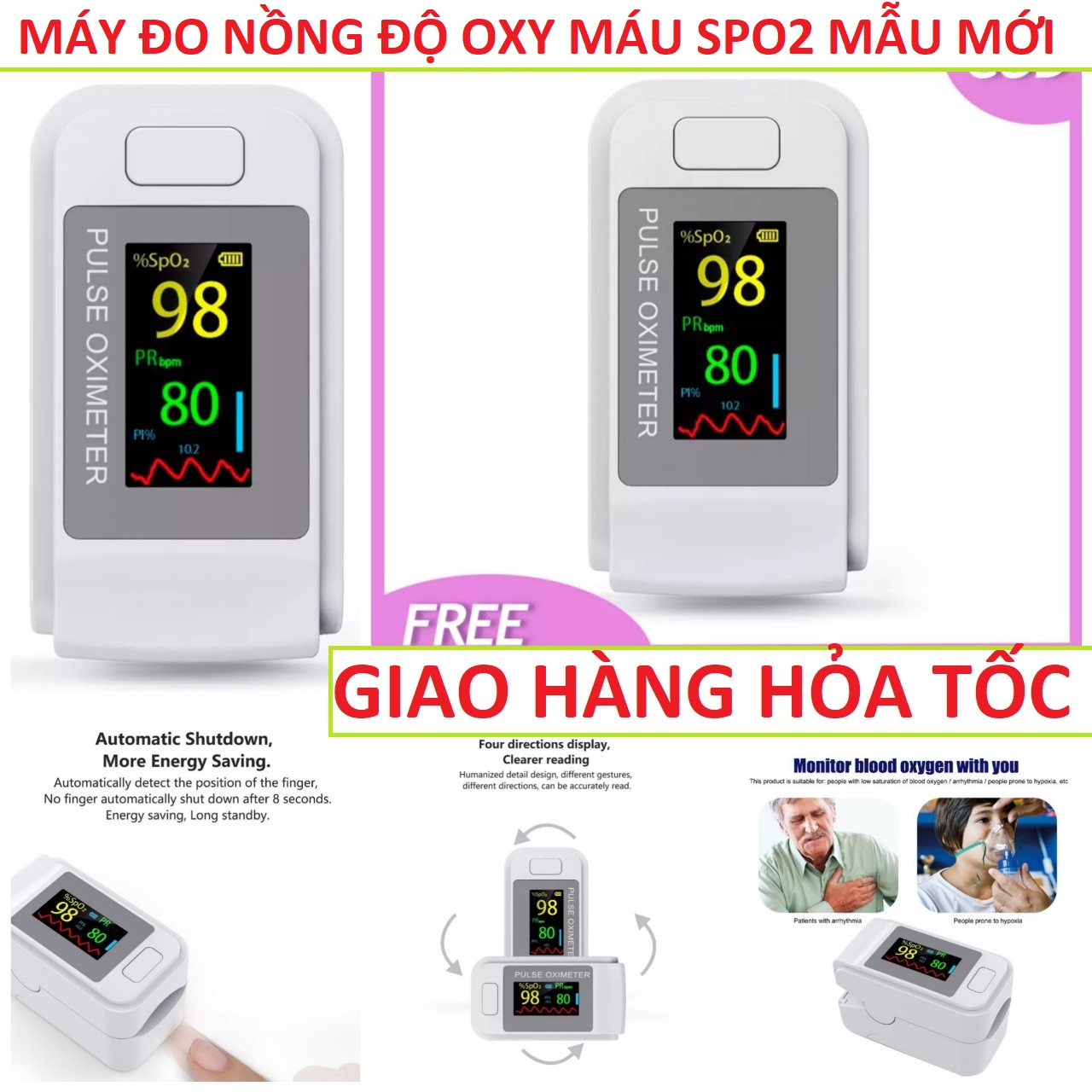 THIẾT BỊ ĐO NHỊP TIM VÀ NỒNG ĐỘ OXY TRONG MÁU DẠNG ĐO KẸP NGÓN TAY LOẠI TỐT