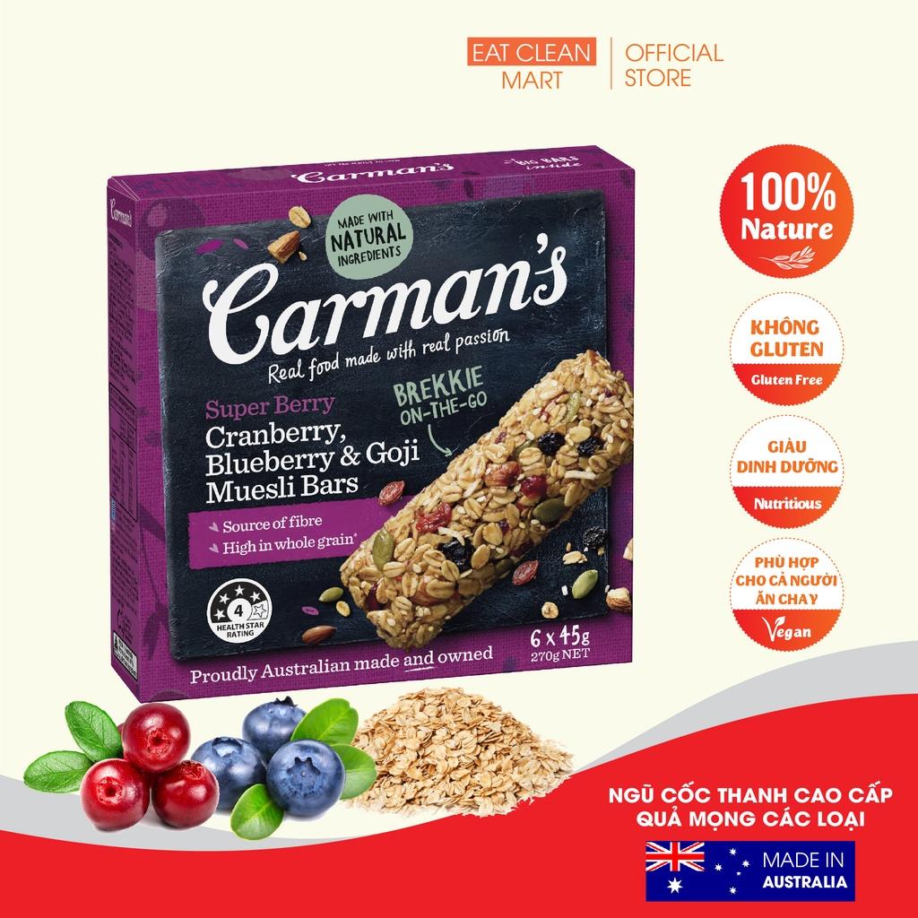 Thanh Ngũ Cốc Ăn Kiêng Carman's Super Berry Muesli Bar Cranberry, Blueberry, Goji - 270g