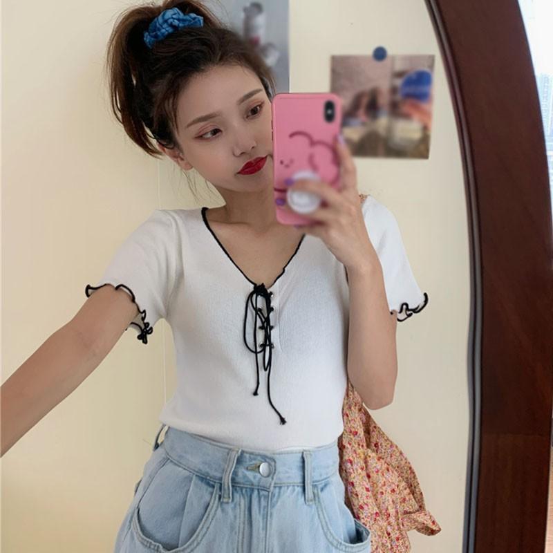 Áo Thun Tay Ngắn Dáng Rộng Phối Ren Thời Trang Mùa Hè Cho Nữ
