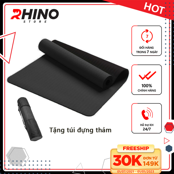 Thảm tập yoga 2 lớp 6mm tặng kèm túi  Rhino M901 cao su non TPE siêu bám, chống trượt, tập gym, thể dục tại nhà - Hàng chính hãng