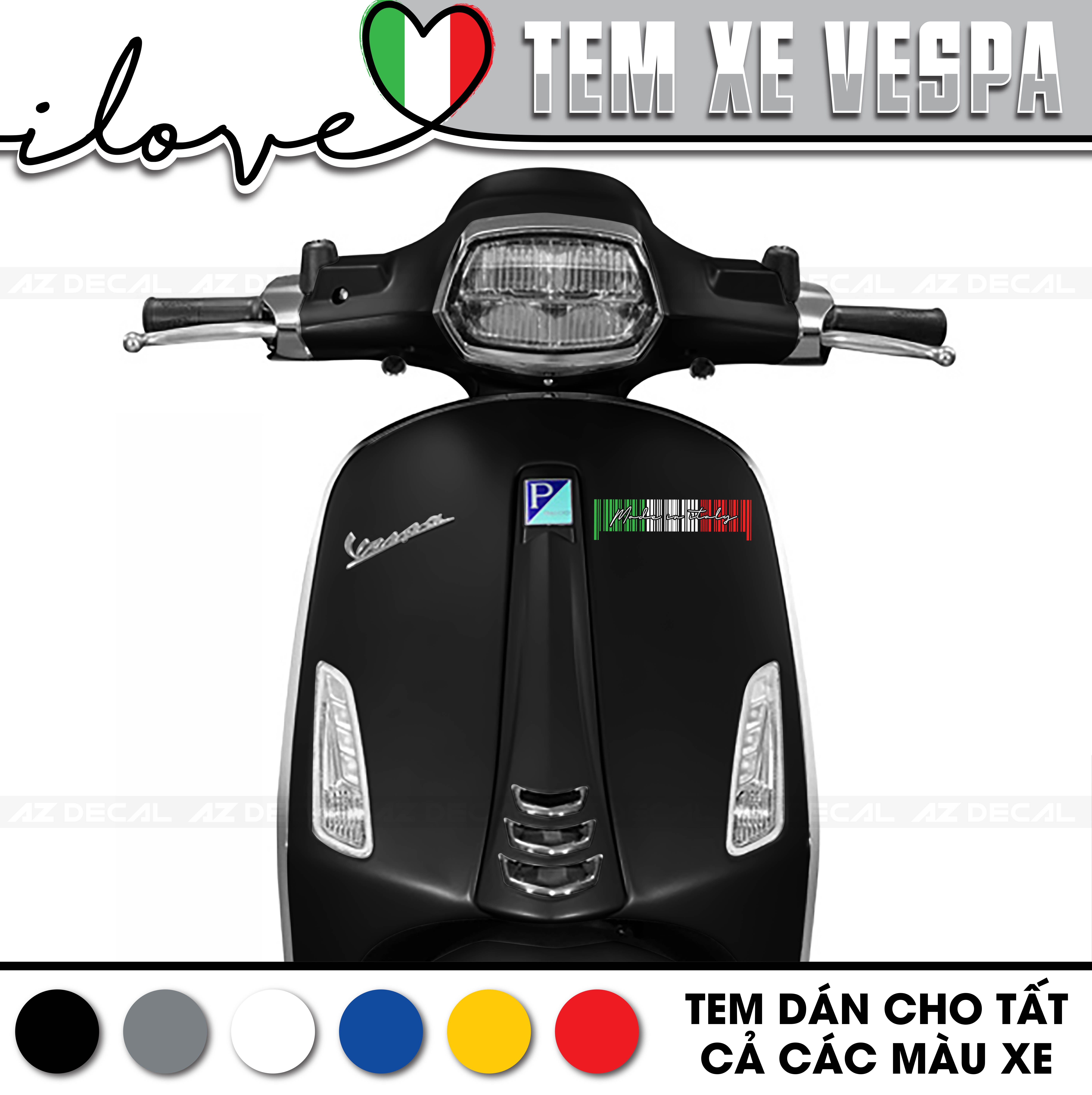 Tem Rời Dán Xe Vespa Sprint/Primavera/GTS/LX Mẫu Italy Barcode | VP08 | Decal Chống Nước, Dễ Dán