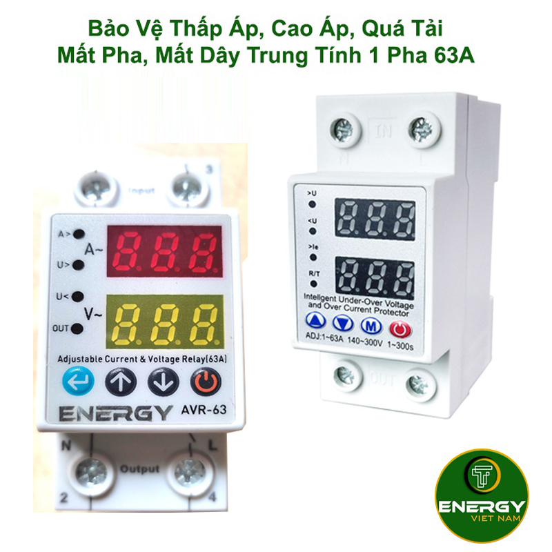 Bảo Vệ Chống Quá Áp, Mất Pha, Bảo Vệ Điện Áp Thấp, Điện Áp Cao, Đứt Trung Tính 1 Pha 63A - Thiết Bị Điện