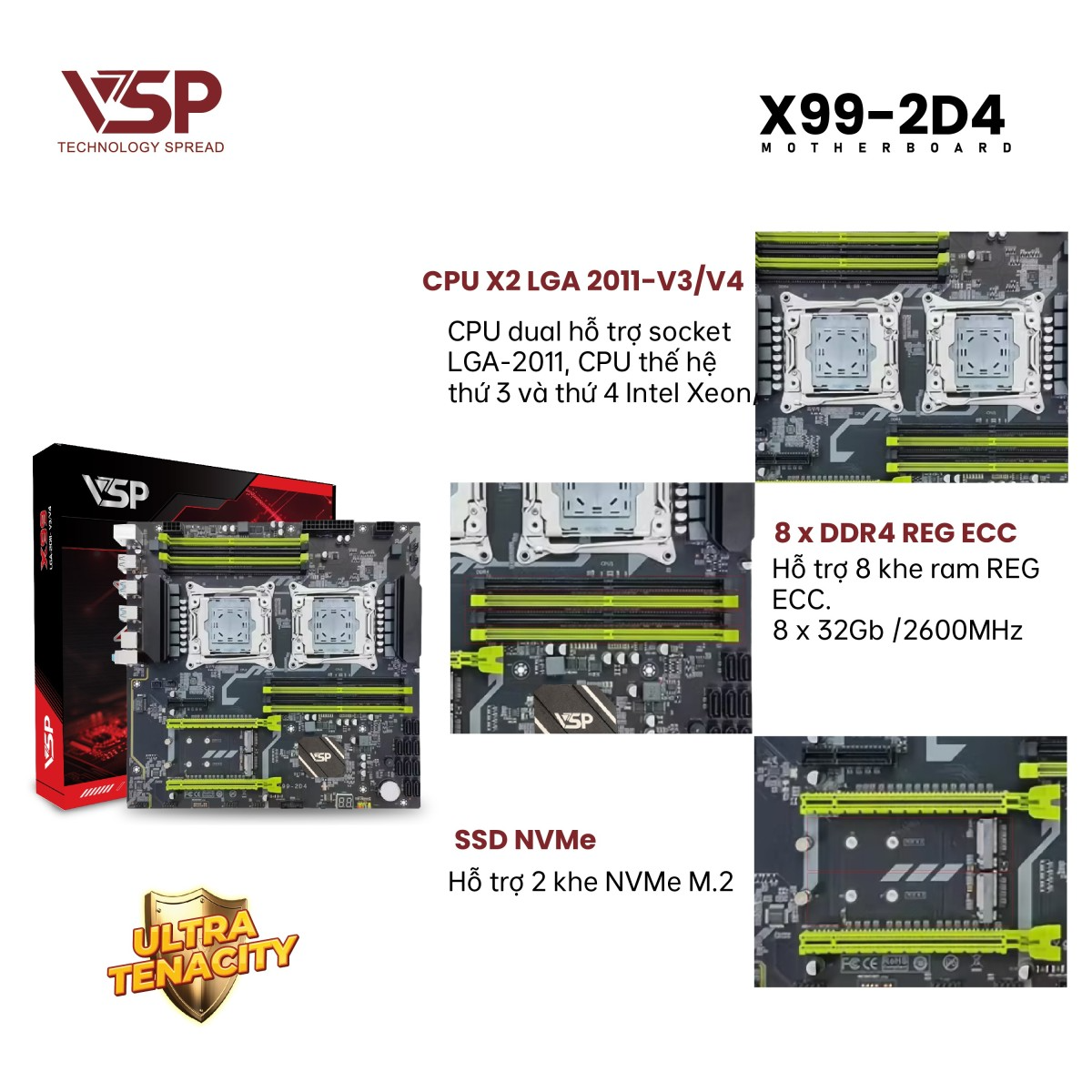 Bo Mạch Chủ Main VSP X99-2D4 (Dual CPU) Socket LGA 2011 – Hàng Chính Hãng