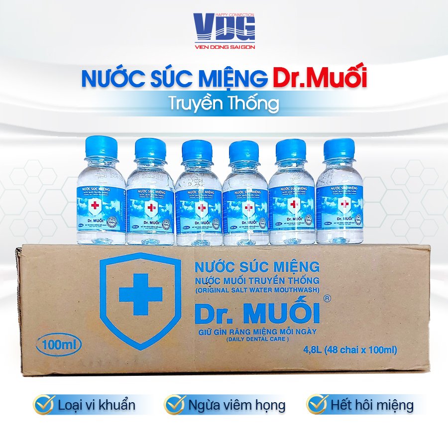 Combo 6 chai Nước súc miệng Dr. Muối truyền thống (100ml)-Ngừa viêm họng, sâu răng, loại vi khuẩn, trắng răng, hết hôi miệng