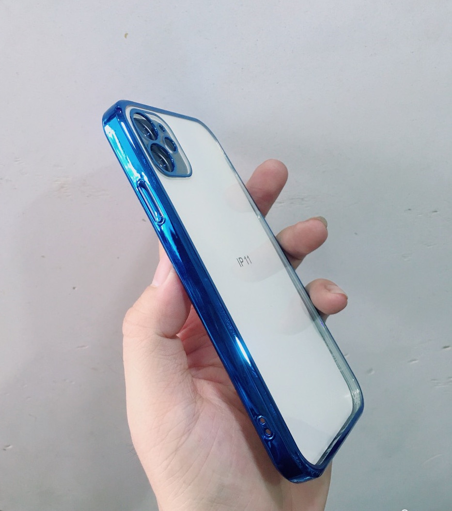 Ốp lưng trong suốt viền màu  cạnh vuông giả iphone 12 dành cho iPhone 11, 11 Pro Max chính hãng KST