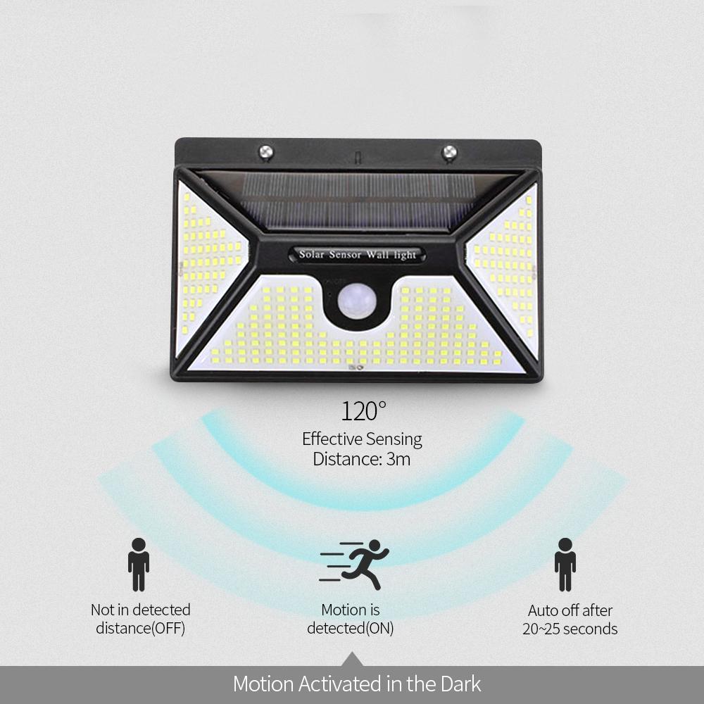 Đèn treo tường ngoài trời sử dụng năng lượng mặt trời với 218 Bóng đèn LED IP65 cảm biến chuyển động,chống thấm nước