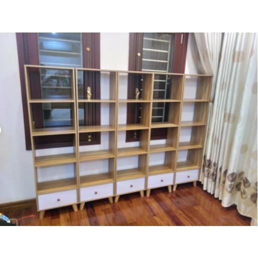 Kệ gỗ Trang Trí , Kệ sách gỗ MDF 5 tầng có ngăn tủ cao cấp phong cách Bắc Âu 150x40x24cm KTT05