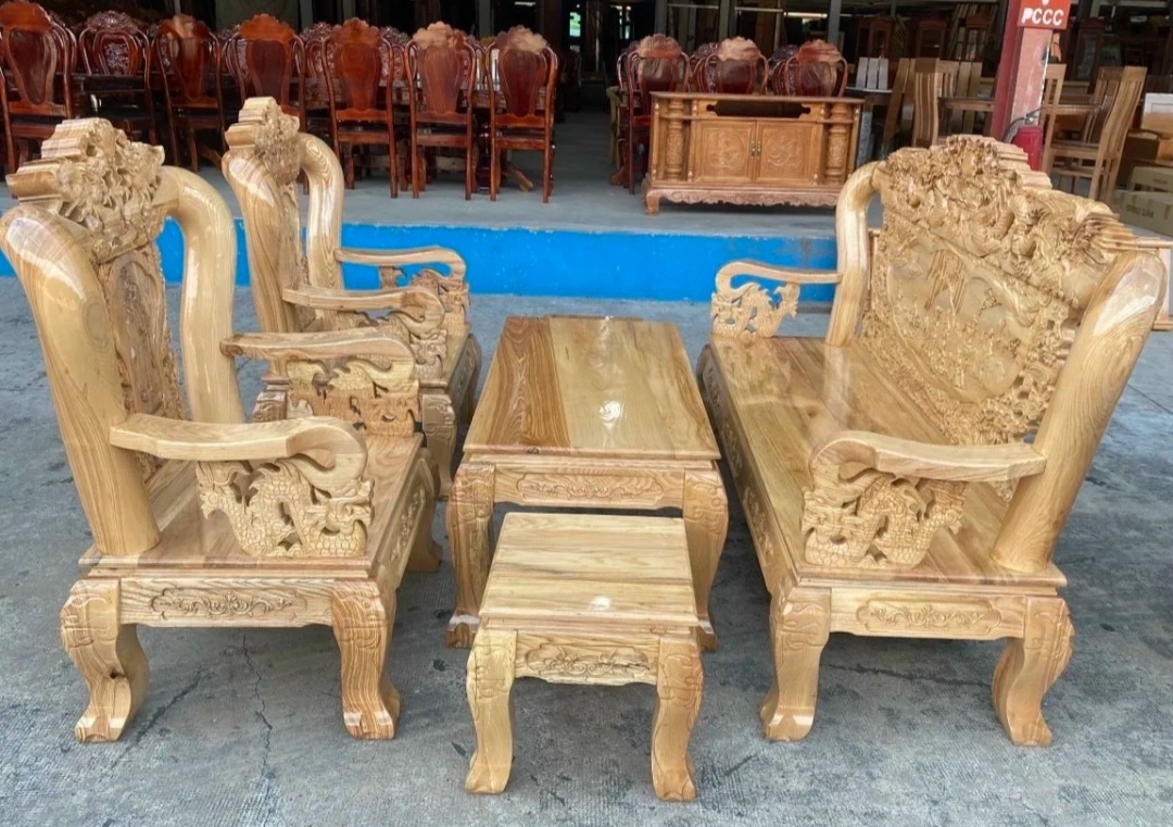 Truyện tay 12 gỗ sồi nga mặt liền 6 món-Bộ bàn ghế phòng khách giá rẻ