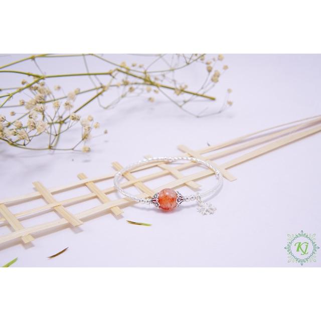Vòng Tay Đá Thạch Anh Tóc Đỏ Mix Charm Bạc S925