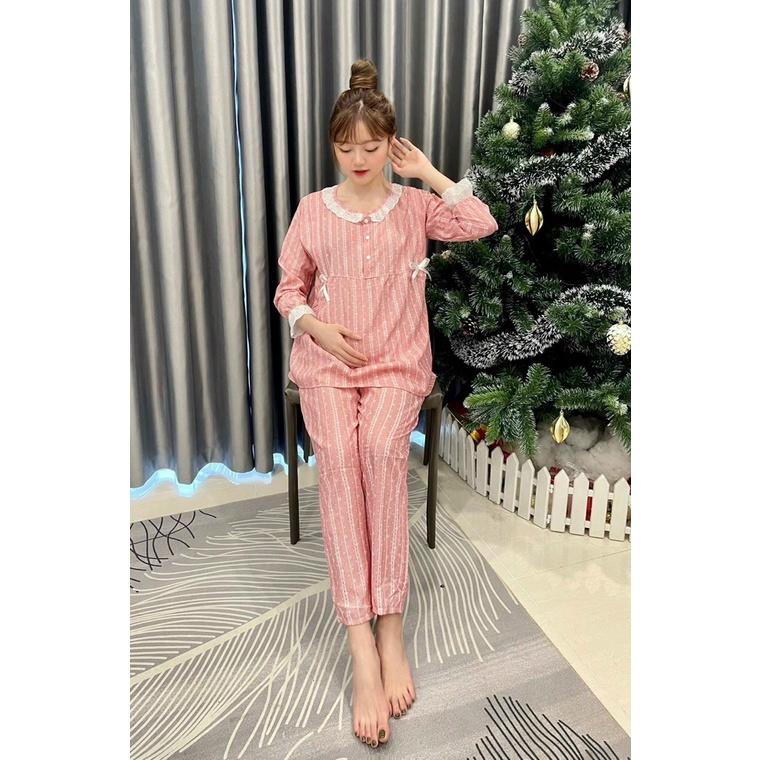 BỘ ĐỒ BẦU KẺ XARO CỔ BÈO TRÒN TIỂU THƯ XINH XẮN