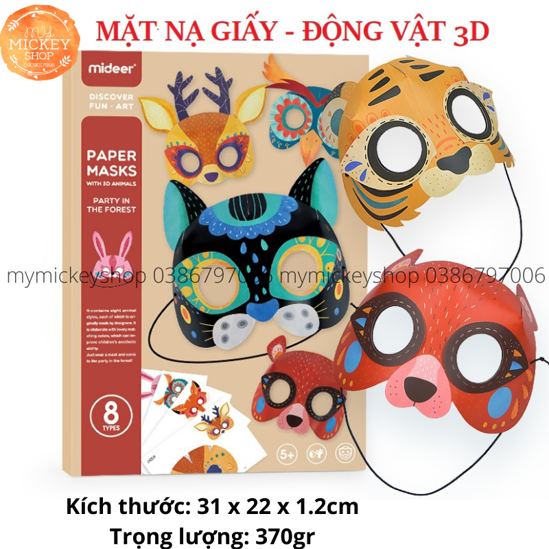 Bộ đồ chơi Mideer thủ công 8 Mặt nạ giấy với hình động vật 3D MIDEER paper maks with 3D animals