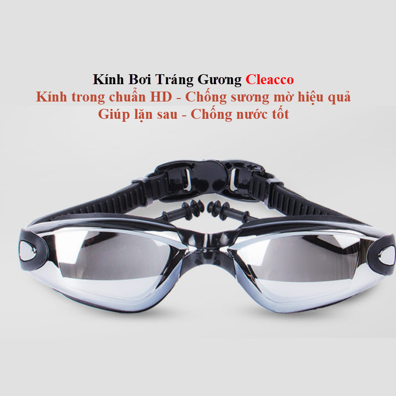 Kính Bơi Tráng Gương  kèm bịt tại cao cấp Cleacco chống sương mù , chống tia UV Hàng chính hãng - Tặng kèm nón bơi Silicon  ( Màu ngẫu nhiên )