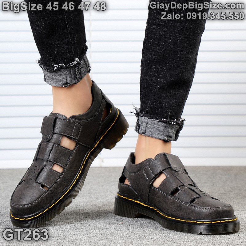 Giày xăng đan da thật đế kếp, giày tây quai dán cỡ lớn 45 46 47 48 cho nam chân to. Big size leather shoes for wide feet