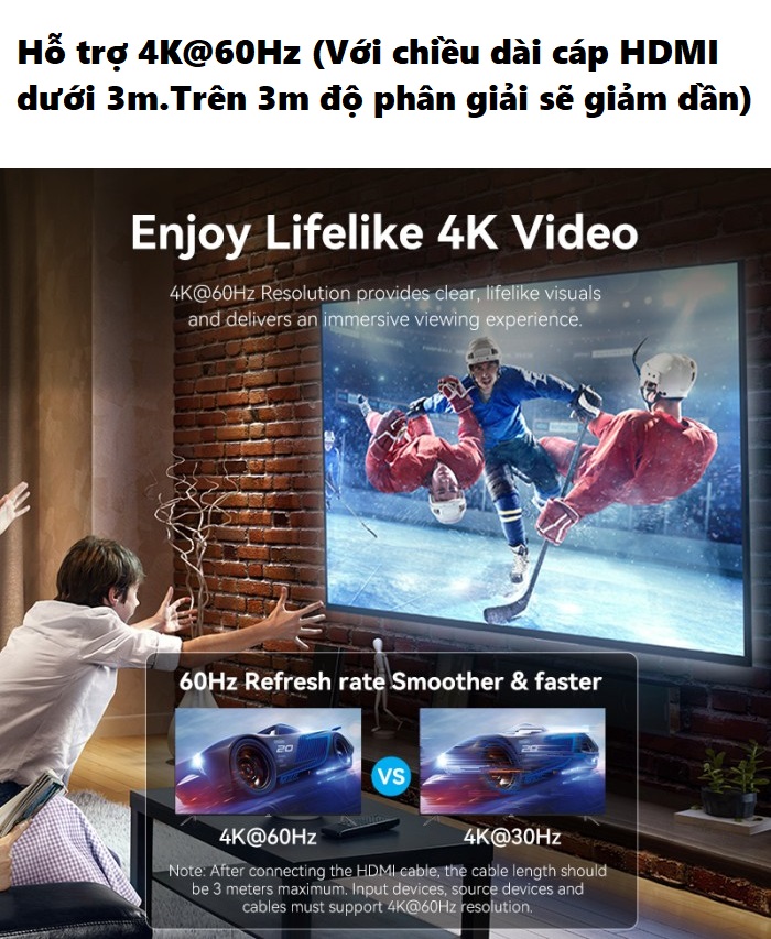 Đầu chuyển cổng type C sang HDMI female 4K@60Hz cho macbook laptop điện thoại Vention CRE ( 25cm) _  hàng chính hãng