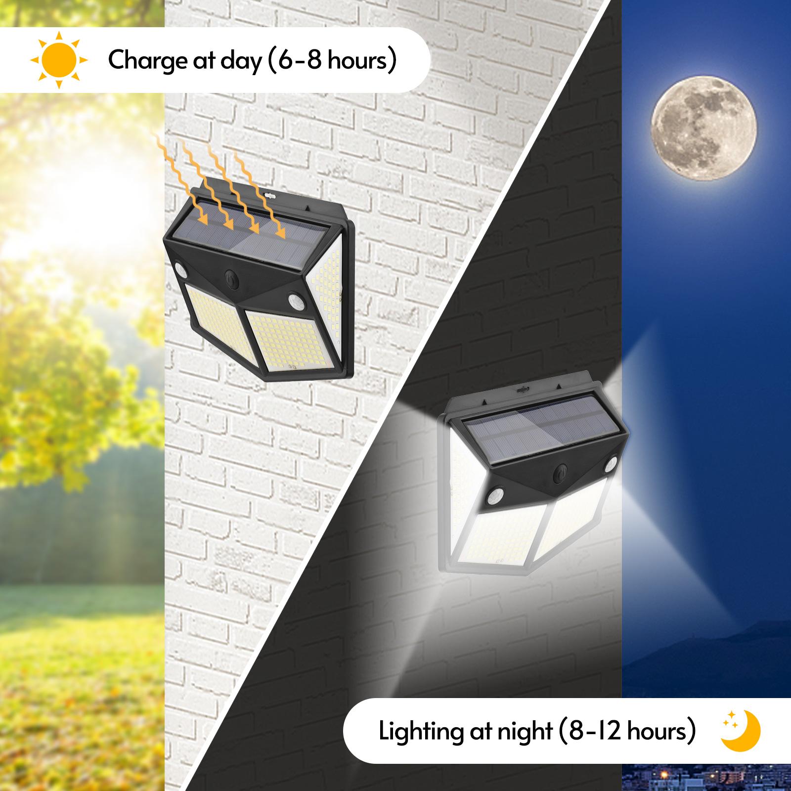 Set 2 Đèn Ngoài Trời Năng Lượng Mặt Trời Cảm Biến Chuyển Động Thông Minh Tự Động 3 Chế Độ Chiếu Sáng