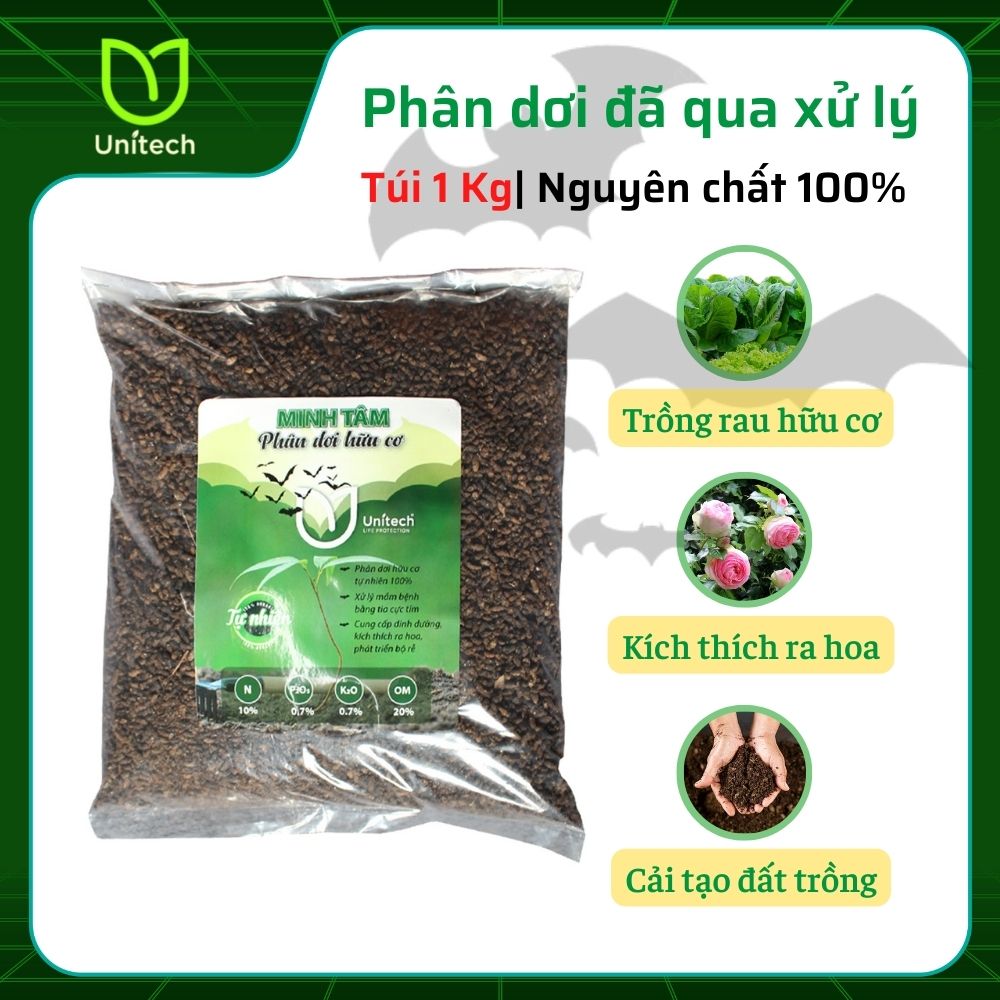 Phân dơi hữu cơ Minh Tâm Túi 1 KG | Nguyên chất 100% | Sấy khô và chiếu tia cực tím