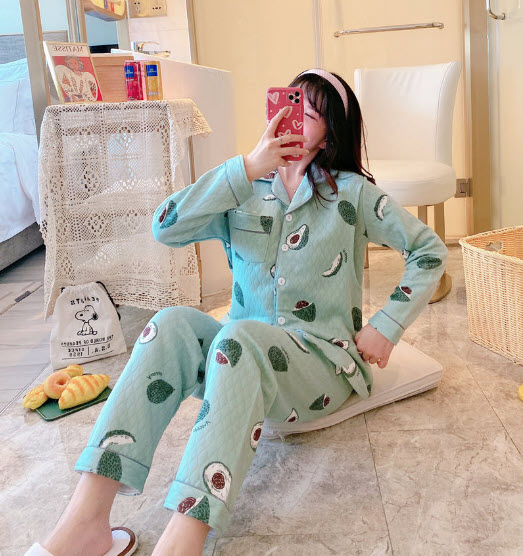 Bộ  đồ bầu, sau sinh cho con bú_Pijama trần bông BƠ XANH