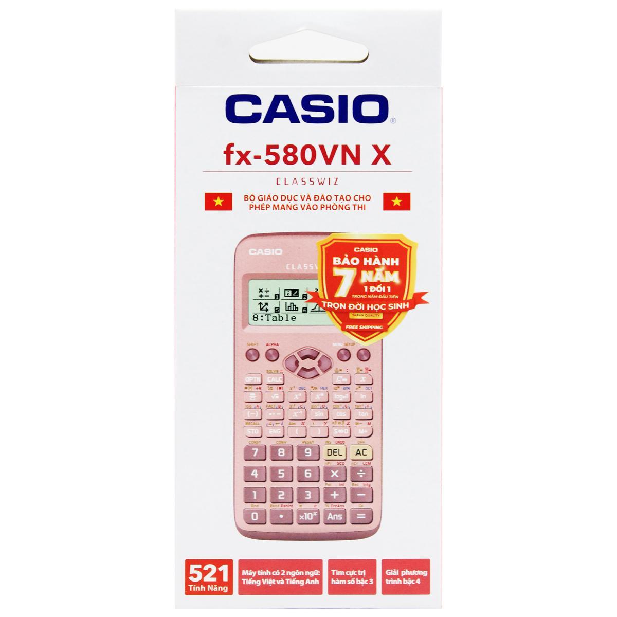 Máy Tính Casio FX 580VN X-PK - Màu Hồng - Tặng Kèm 3 Bút Gel G01 0.5 mm (2 Mực Tím + 1 Mực Xanh)