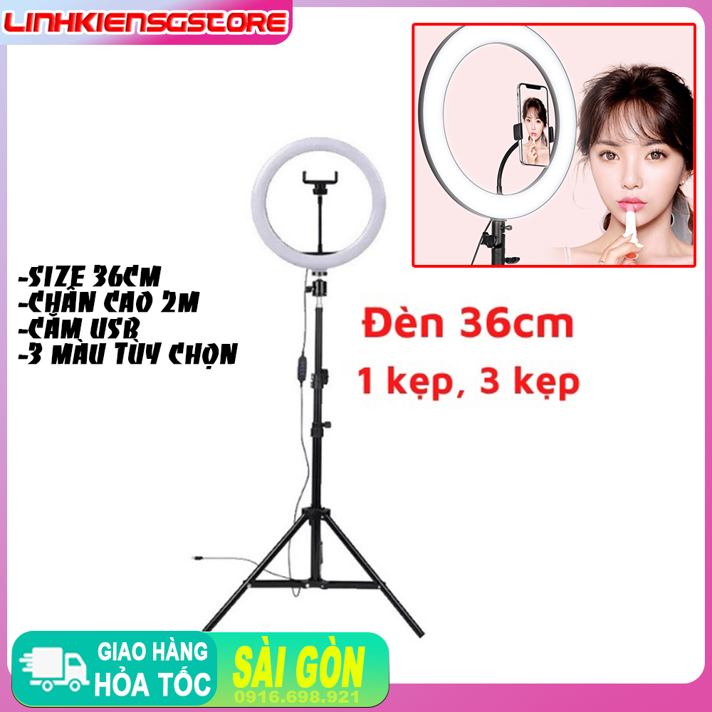 Đèn livestream 36cm nguồn USB, 3 kẹp điện thoại kèm chân đèn 2 mét  livestream , makeup chụp hình sản phẩm