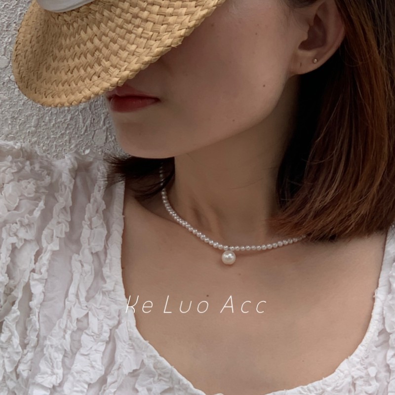  N744 dây chuyền ngọc trai nhân tạo dây hạt 4li mặt hạt 10 li ngọc trai nhân tạo xinh xắn cho nữ