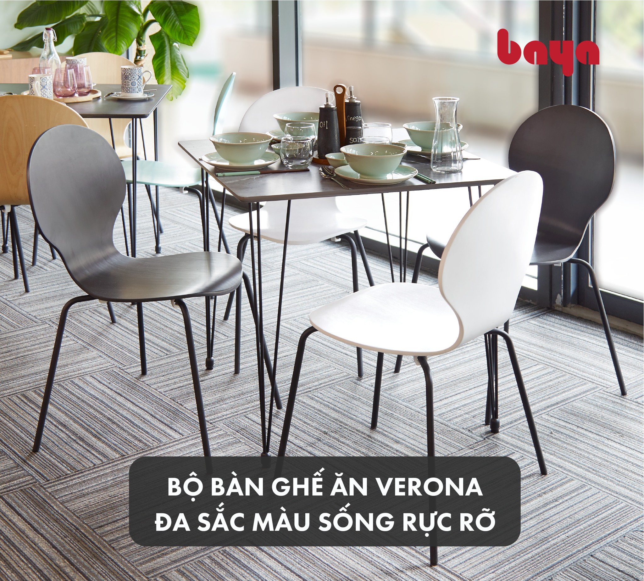 Bộ Bàn Ăn Và 2 Ghế Trắng BAYA VERONA Chất Liệu Khung Kim Loại Độc Đáo, Bề Mặt Gỗ Nhẵn Đẹp Độ Bền Cao 6000270