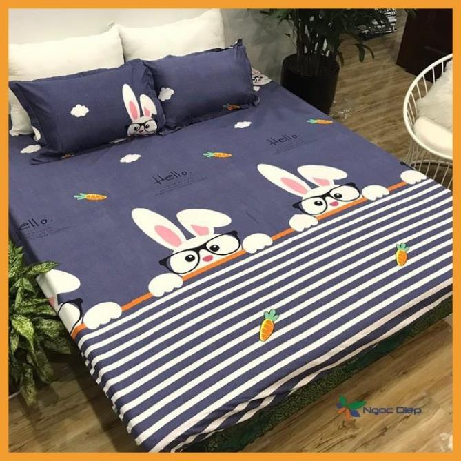 Bộ Chăn Ga Gối Poly Cotton Thỏ trắng