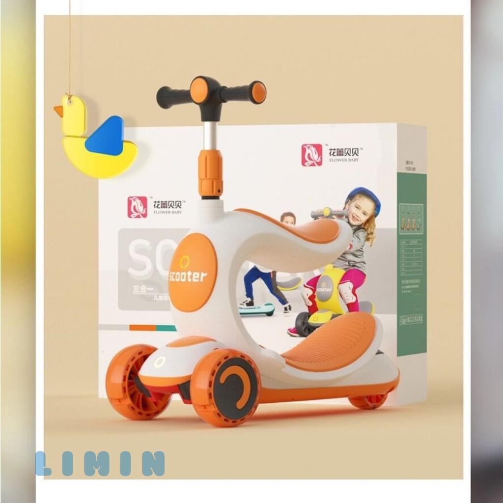 Xe trượt Scooter cho bé, 2 chức năng ngồi và trượt, 3 bánh xe to có đèn phát sáng