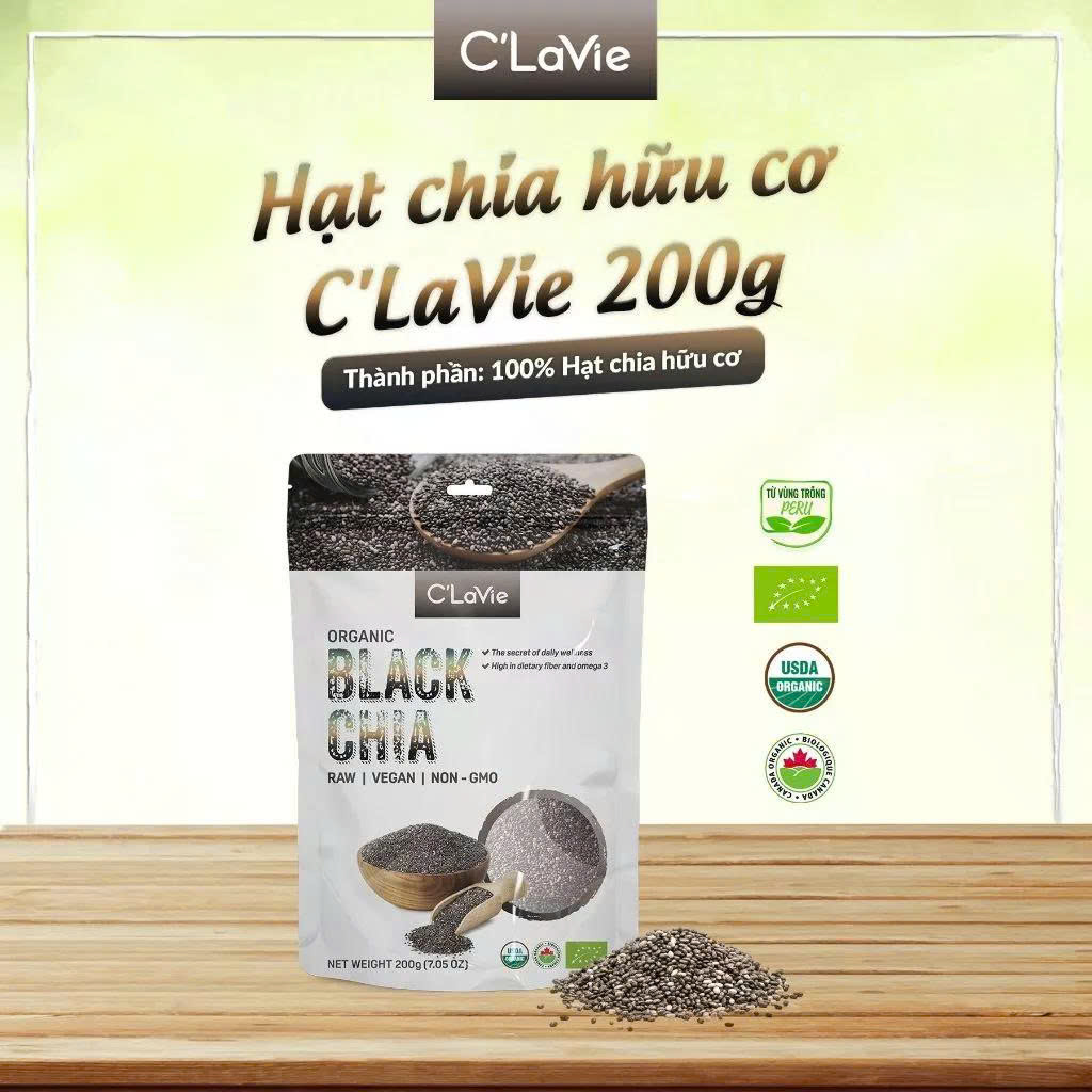 Hạt Chia Hữu Cơ C'lavie Gói 200g - Hạt Đều, Giàu Chất Xơ, Không Chứa Cholesterol
