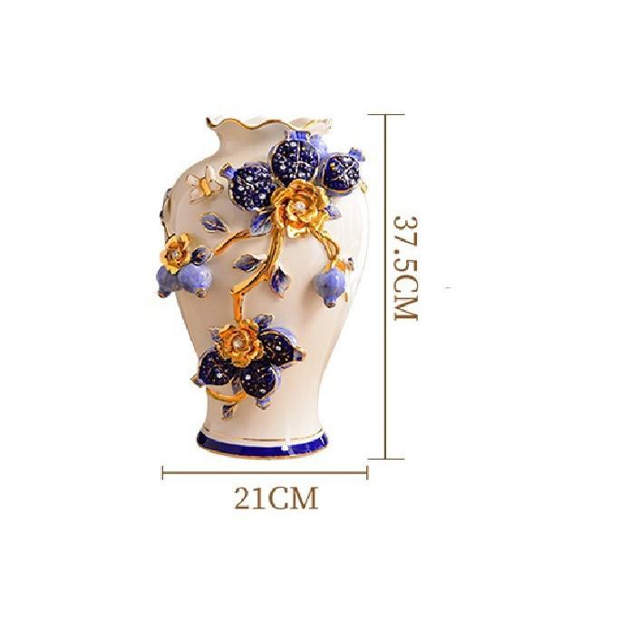Bình hoa gốm sứ cao cấp - BHV02, hoạ tiết hoa lựu, hàng cao cấp, phong cách tân cổ điển
