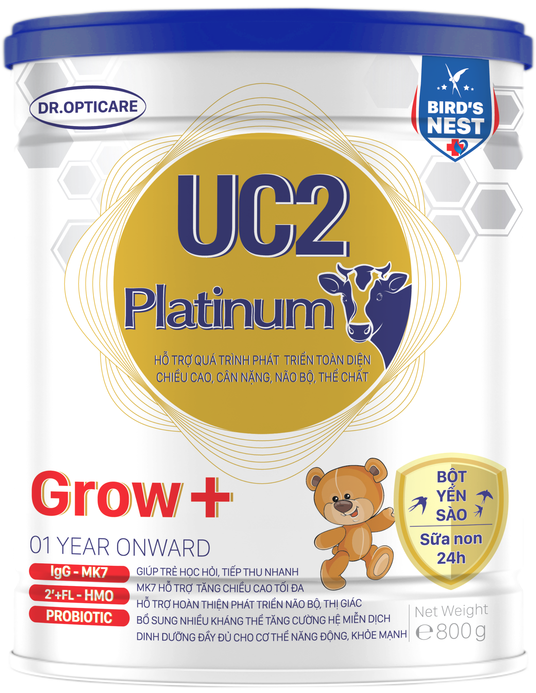 Sữa bột UC2 Platinum Grow+ 800g (giúp bé phát triển chiều cao tối ưu, dành cho trẻ từ 1 tuổi trở lên)