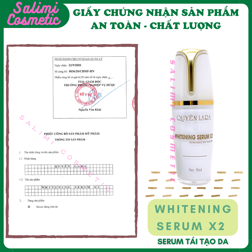 Serum Tái Tạo Da WHITERNING SERUM X2 Quyên Lara - Giúp Dưỡng Trắng Da, Căng Mịn Da, Giữ Ẩm, Ngăn Ngừa Lão Hóa, Phục Hồi Cấu Trúc Da | Dung Tích 30ml - HÀNG CHÍNH HÃNG