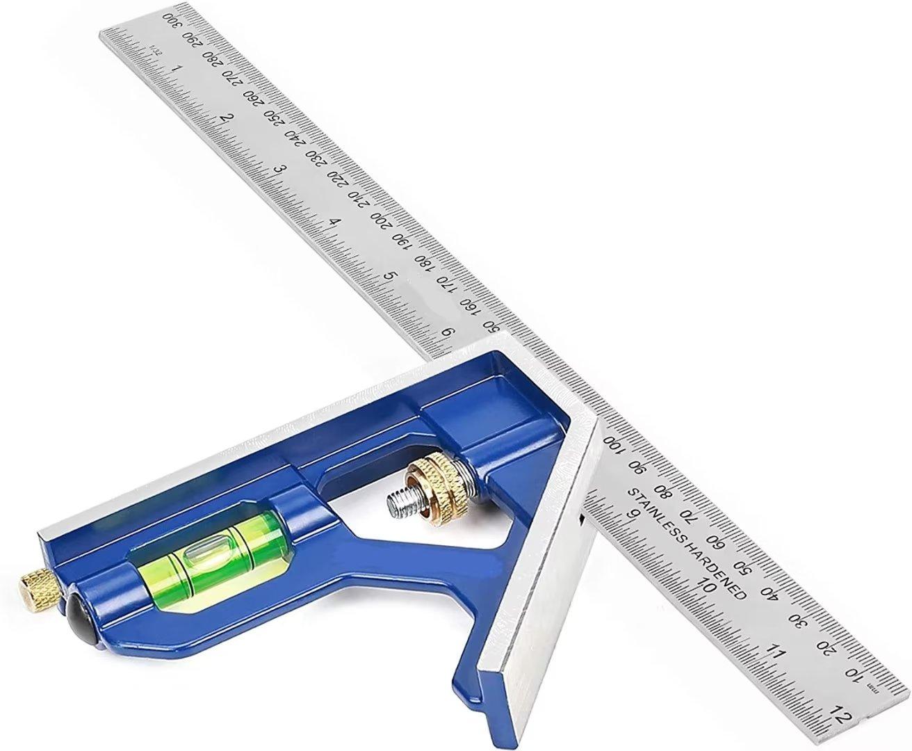 Thước Góc Kết Hợp, Thước Vuông Kết Hợp Bằng Thép Không Gỉ 300mm, Thước Vuông Kết Hợp Với Cấp Thần Và Bút Kẻ Đường Tiện Dụng, Lý Tưởng Để Đo Vạch, Đánh Dấu