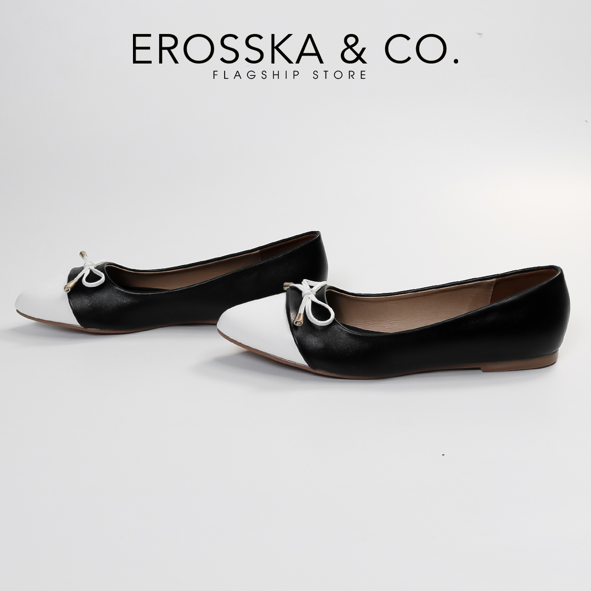 Erosska - Giày búp bê nữ thời trang đế bệt đính nơ xinh xắn - EF023