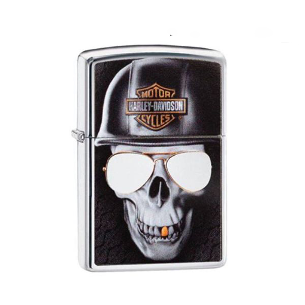 Bật Lửa Zippo 29739 – Zippo Harley-Davidson Skull &amp; Sunglasses High Polish Chrome