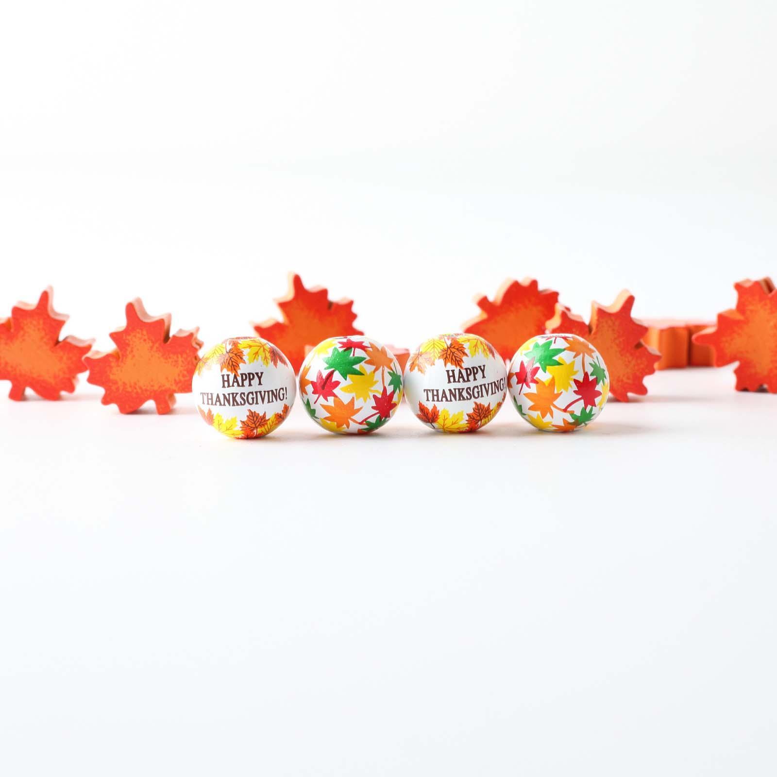 Thanksgiving Fall Beads Wooden Beads Beading Round Ornament Maple Leaf Beads Loose Beads Spacer Beads for Pendant DIY Crafts Jewelry Making